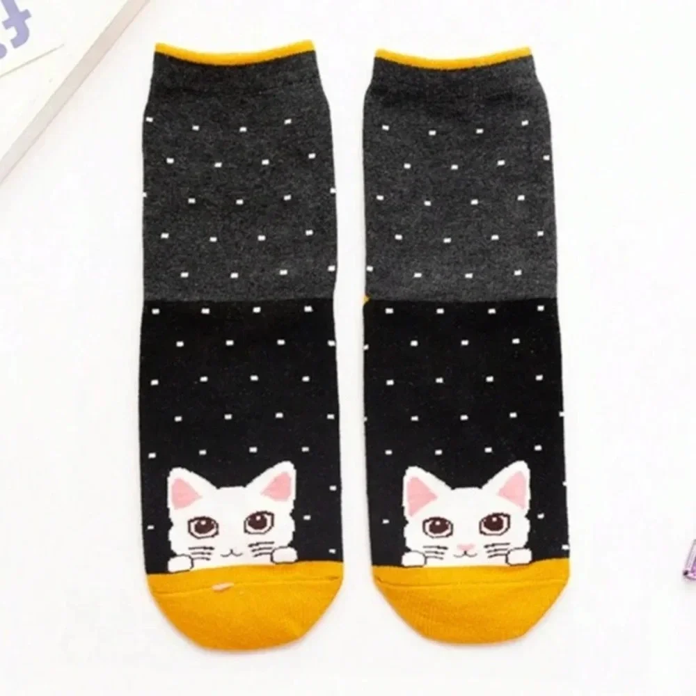 5 pair multicolored cute kitten crew socks activewear comfortable peekaboo cats